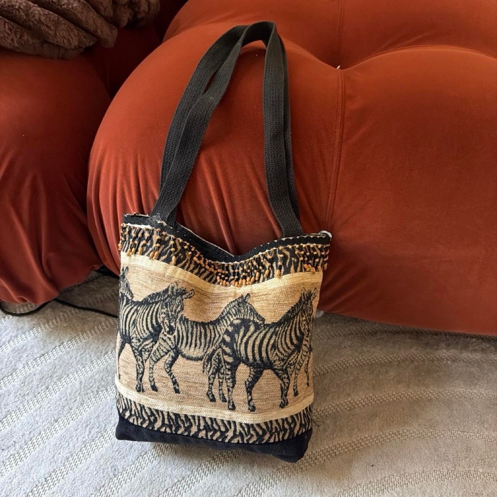 VTG zebra print tote bag boho safari outdoor hippie indie party festivals